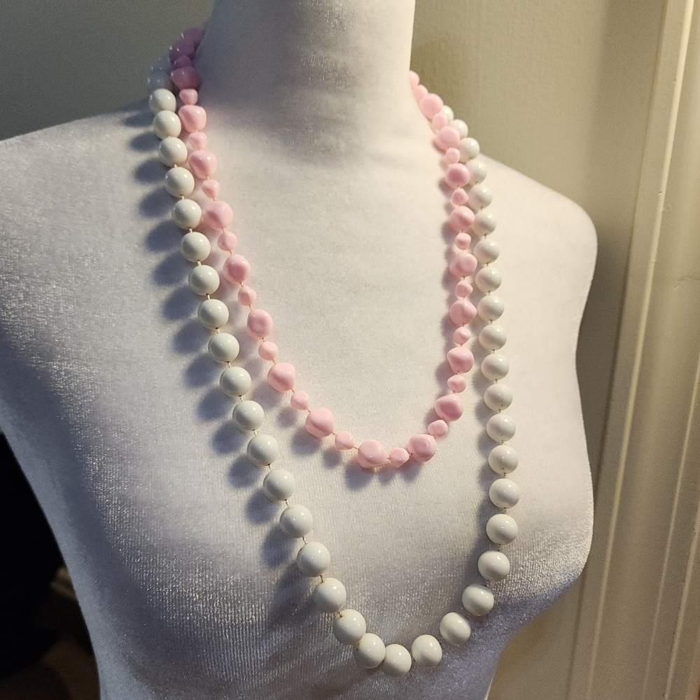 2 Necklaces - 1 Pink Beads and 1 White Beads